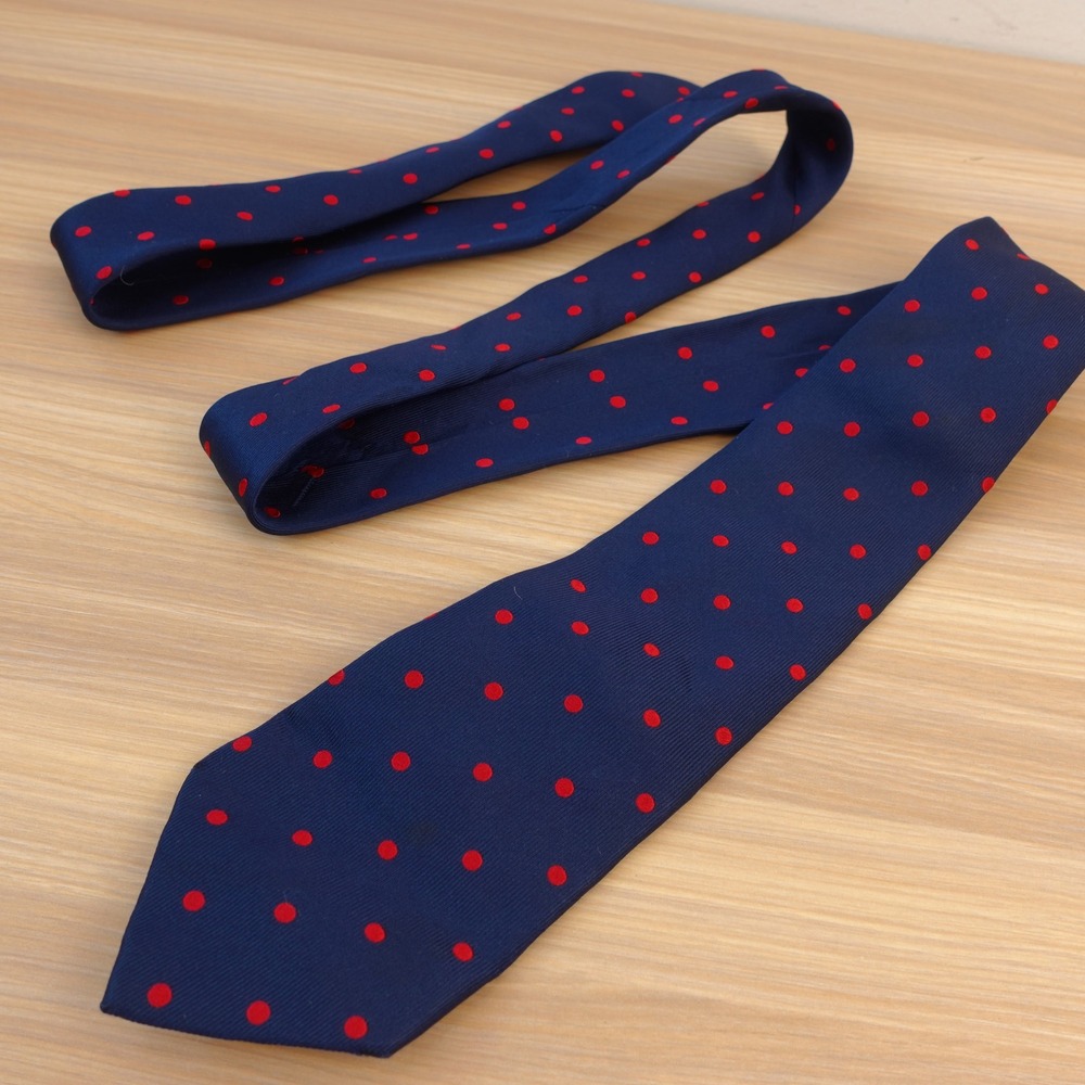 TM LEWIN Tie Mens Navy Blue Red Polka Dot Ribbed Silk British Prep Extra Long